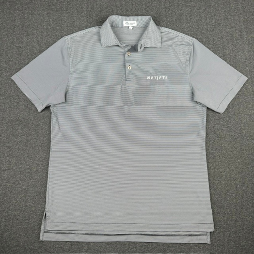 Peter Millar Summer Comfort Polo Shirt Mens Medium Grey Stripe NetJets Golf M